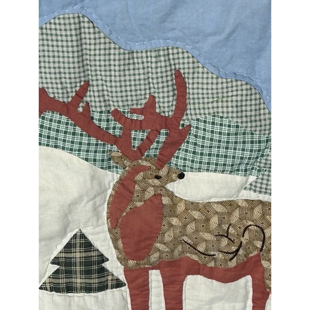 Vintage Handmade Cabin Lodge Quilt Deer Ducks Fishing Applique Patchwork 102x91